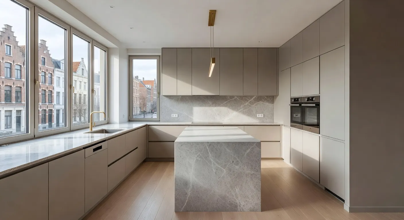 Illustration d'une rénovation moderne de cuisine et salle de bain en Belgique pour 2026